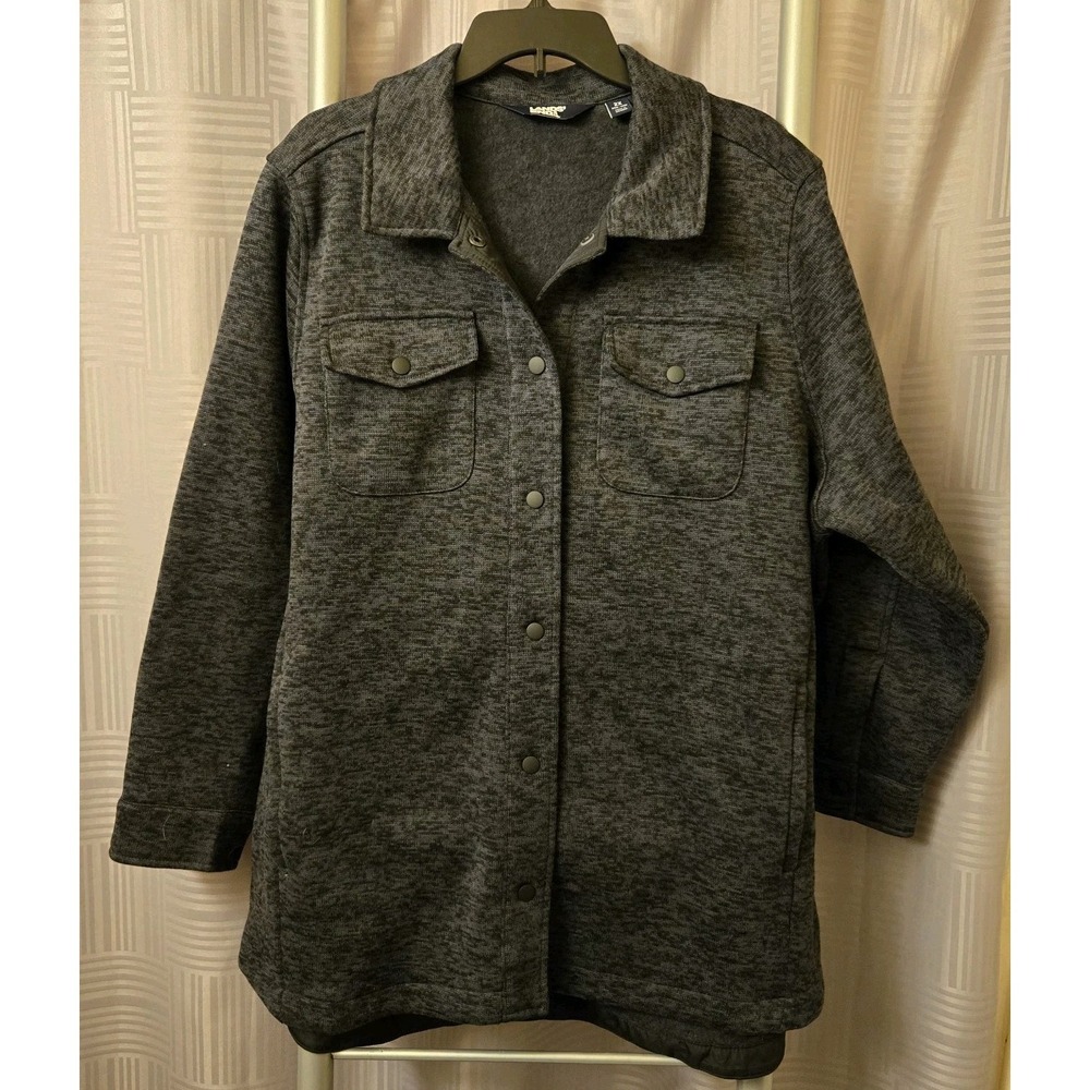Lands End Womens 2X Gray Heathered Shirt Jacket Fleece Lined Snap Front Shacket